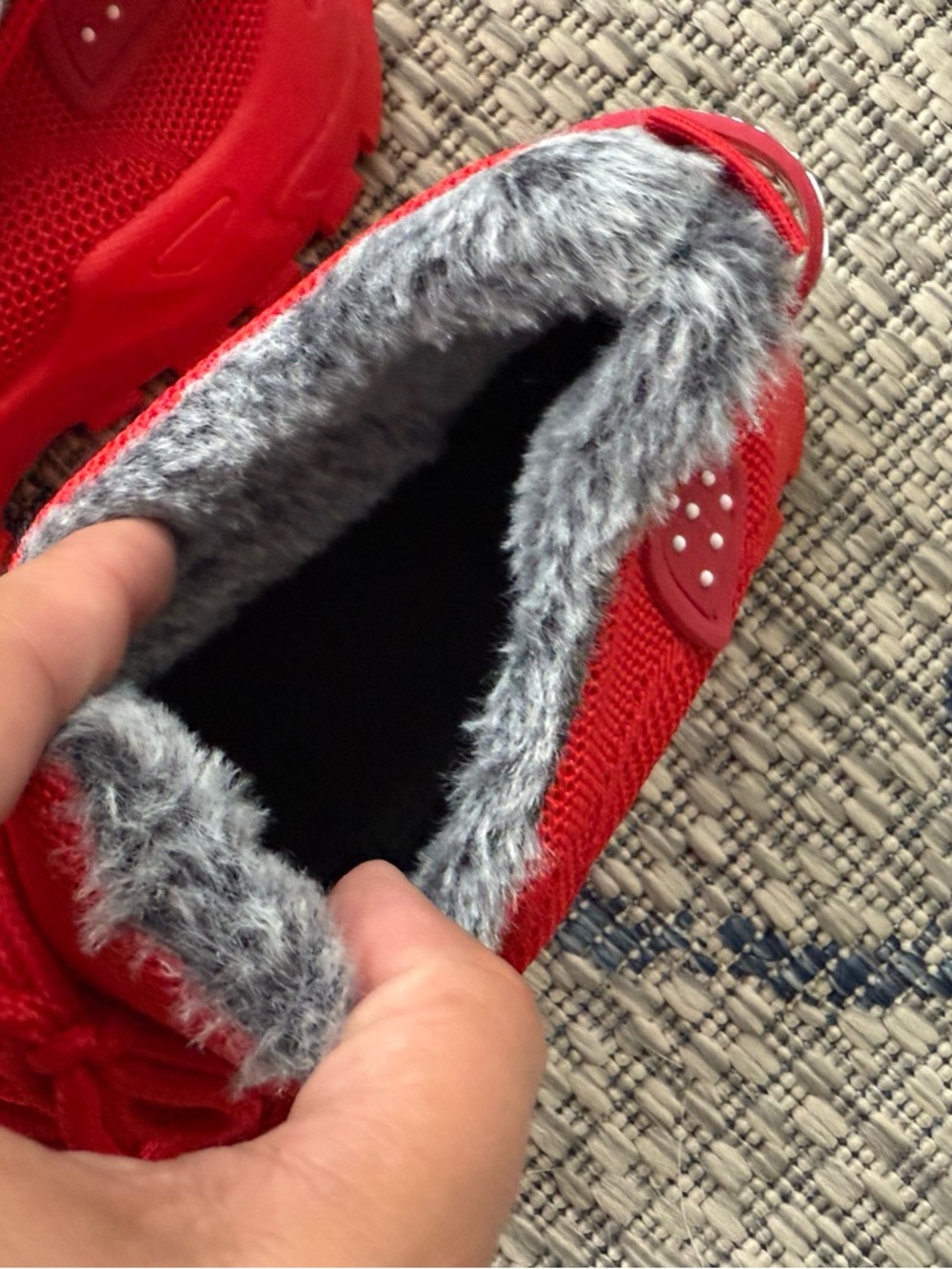 Fleece Lined Sneakers Size 8.5 in Bright Red with Faux Fur Trim - Picture 3 of 6